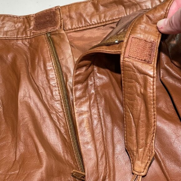 Vintage Brown Leather High-Waisted Pleated Straight-Leg Pants Womens Size 10 - Picture 7 of 14